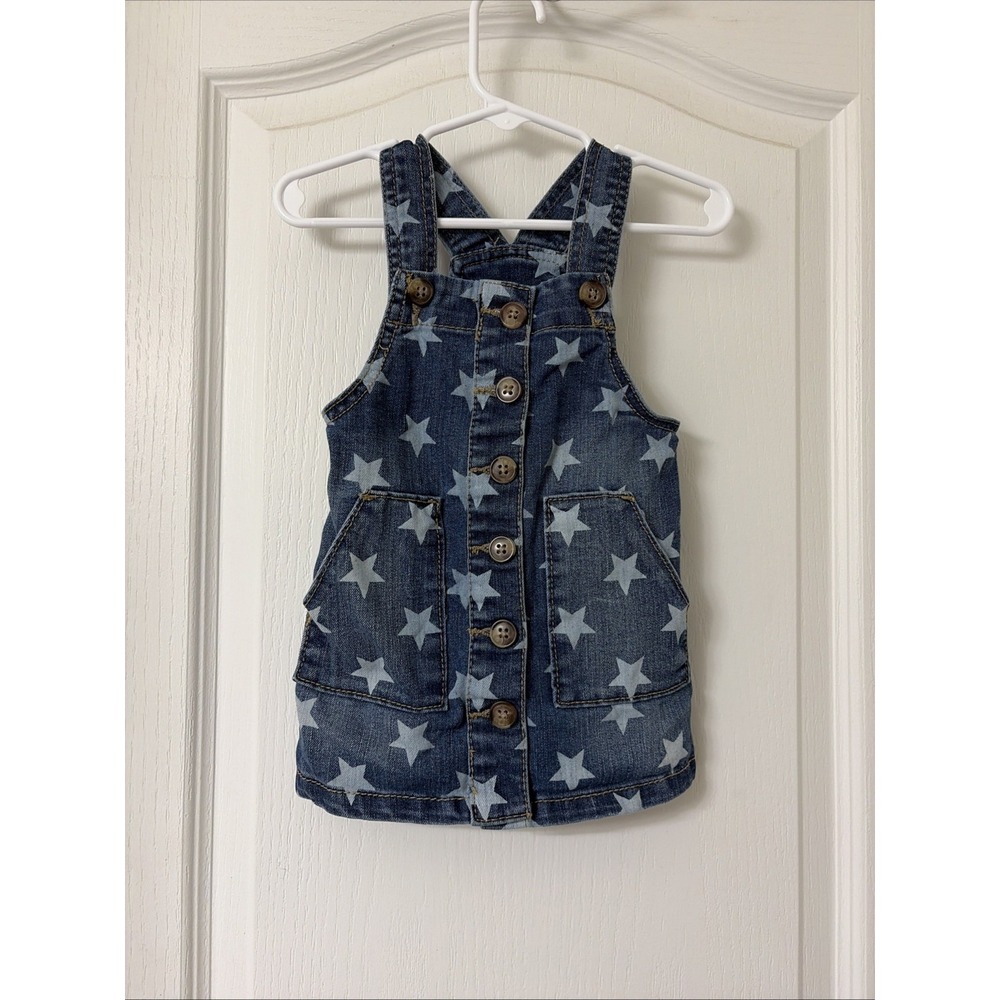 Wonder Nation Toddler Jean Overall Dress Blue Denim W/stars Size 12 Months